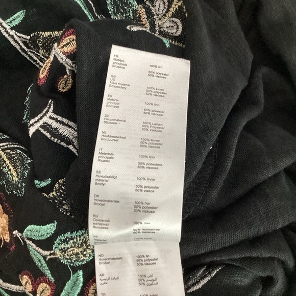 Maje Trinite Black Embroidered Linen T-Shirt Floral Mirror Stitch Size 1 (S) - Picture 7 of 7